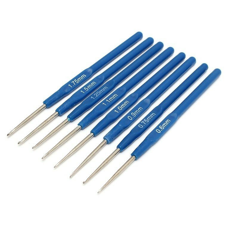 8pcs Crochet Hooks Blue Thin Ergonomic Handle 0.6mm-1.75mm - Image 2