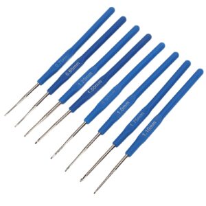 8pcs Crochet Hooks Blue Thin Ergonomic Handle 0.6mm-1.75mm