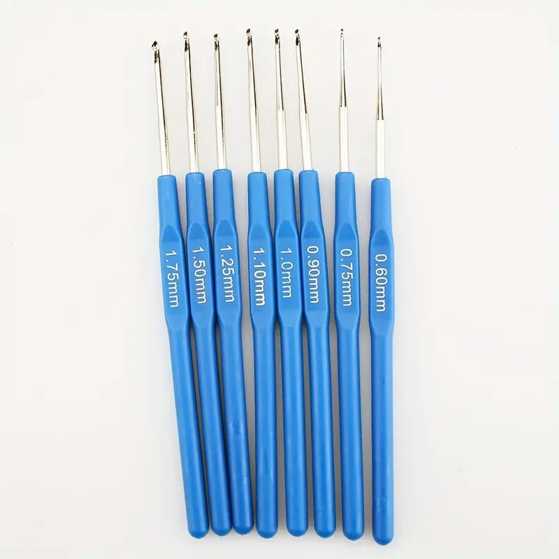 8pcs Crochet Hooks Blue Thin Ergonomic Handle 0.6mm-1.75mm - Image 3